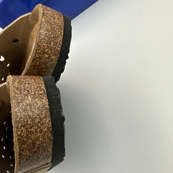 Womens Clogs Slip On Shoes Mules Cork Footbed Suede Leather Size 6 Sand Khaki - Picture 5 of 10